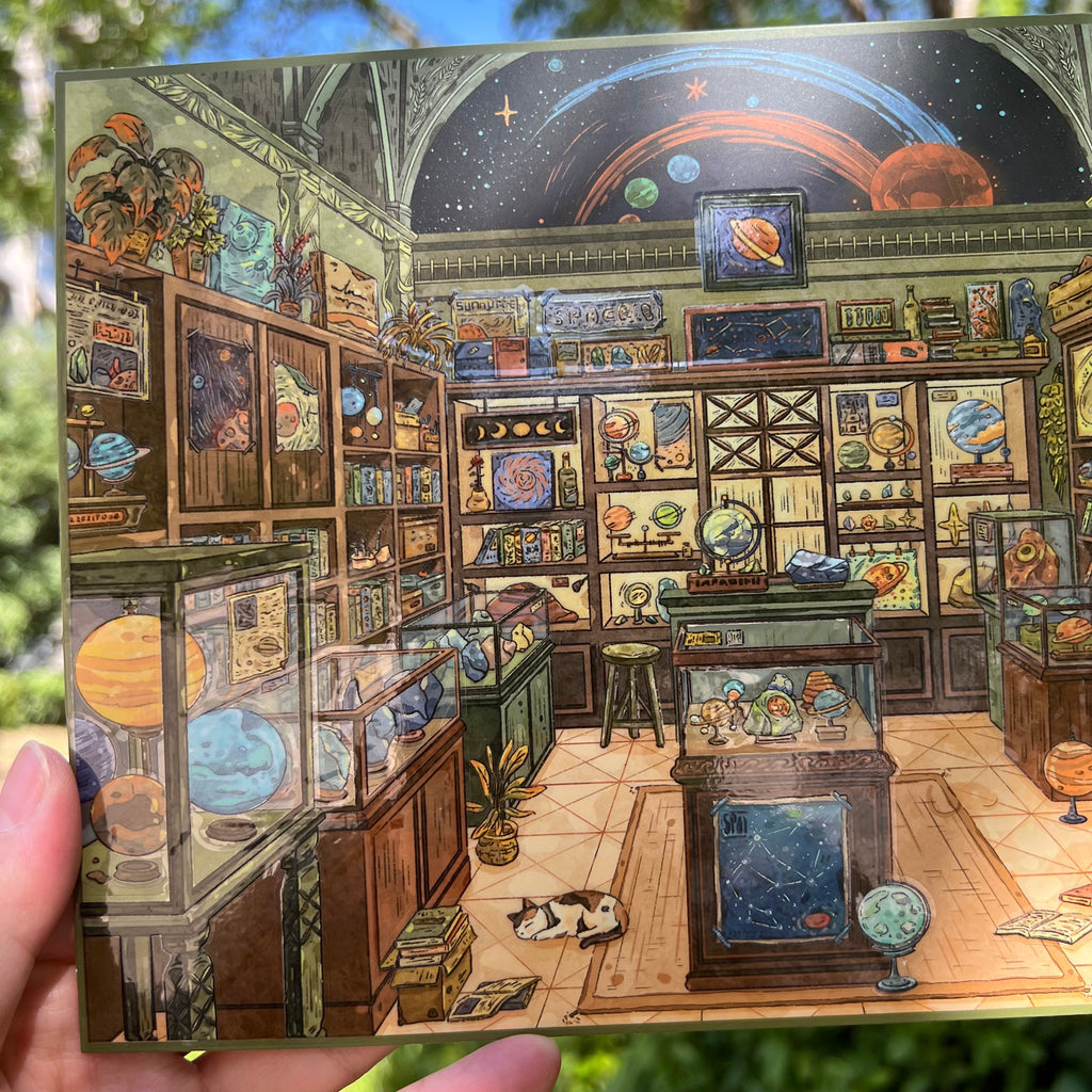 HuHu [Kawano Series] 1.0 SceneSticker | Astronomy Museum & Herbal Apothecary | Die-Cut DIY Sticker Set | Oil Ink Finish