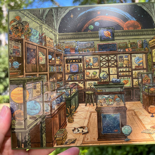 HuHu [Kawano Series] 1.0 SceneSticker | Astronomy Museum & Herbal Apothecary | Die-Cut DIY Sticker Set | Oil Ink Finish