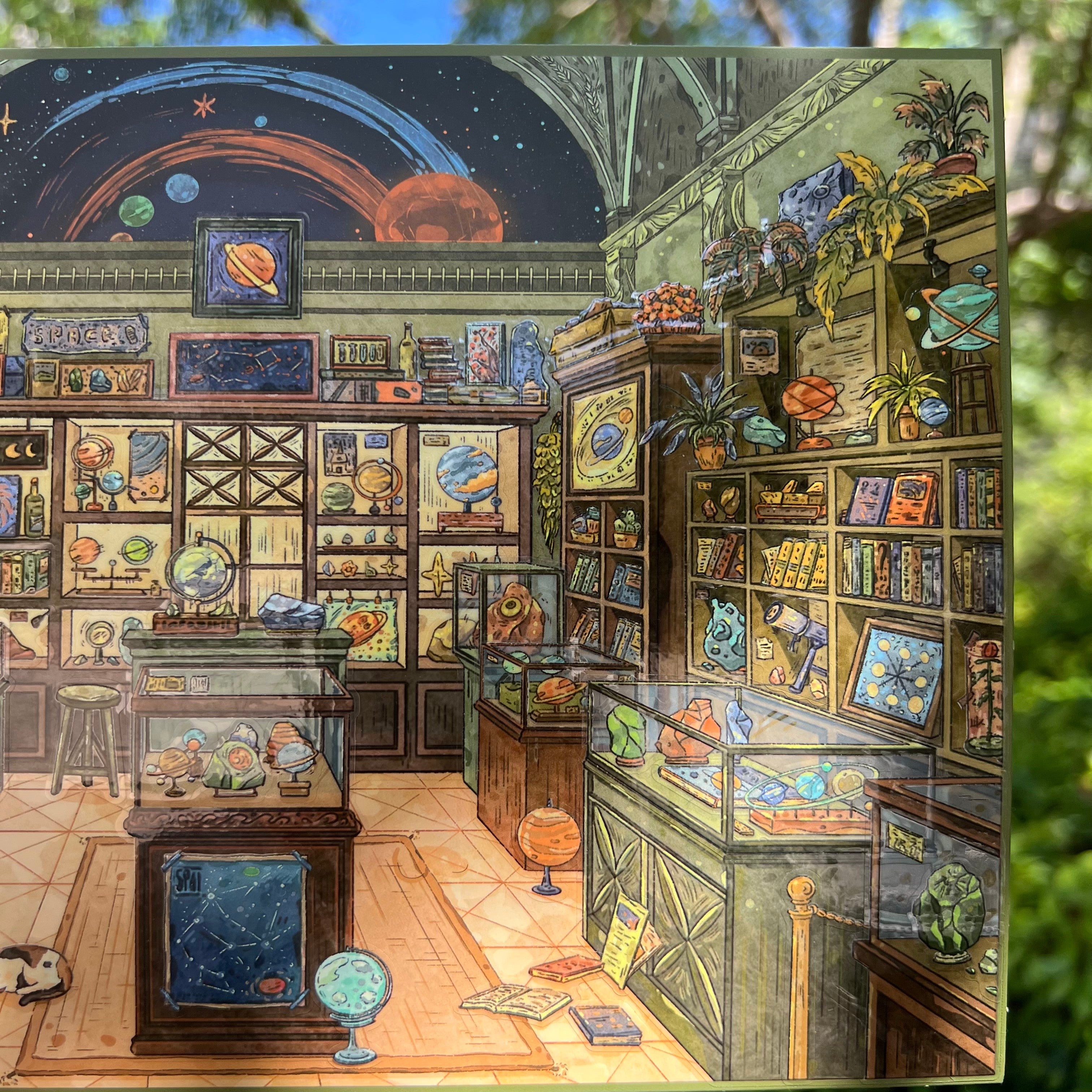 HuHu [Kawano Series] 1.0 SceneSticker | Astronomy Museum & Herbal Apothecary | Die-Cut DIY Sticker Set | Oil Ink Finish