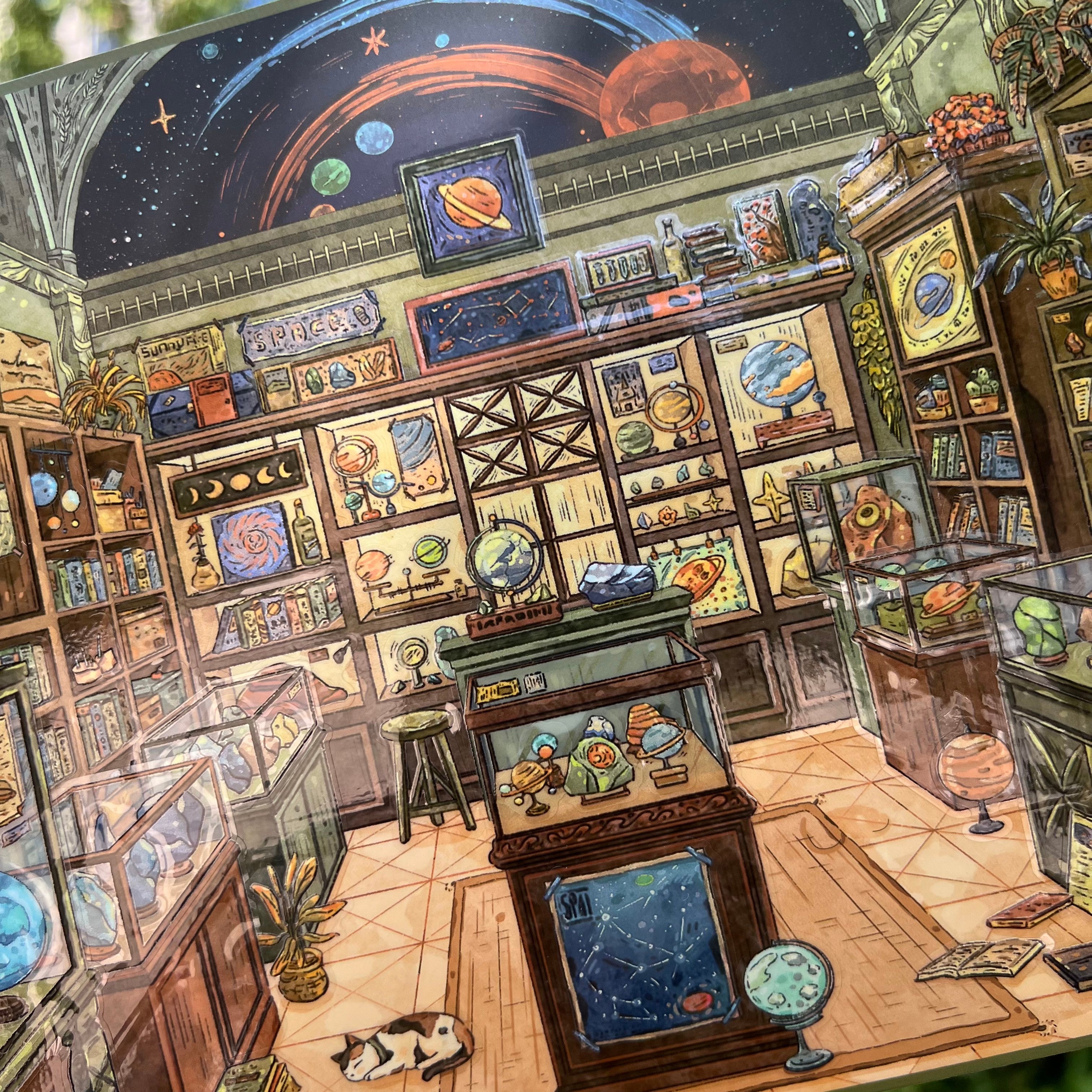 HuHu [Kawano Series] 1.0 SceneSticker | Astronomy Museum & Herbal Apothecary | Die-Cut DIY Sticker Set | Oil Ink Finish
