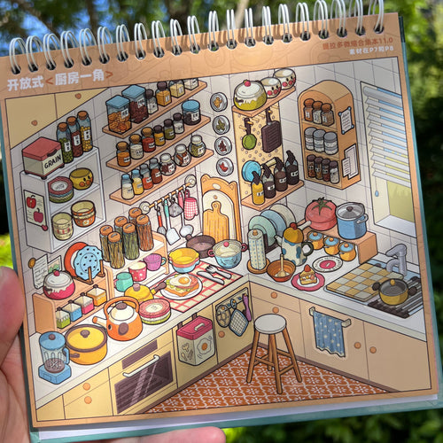 Huhu [Telado 11.0] 3D Sticker Book, series of product stickers for shop layouts, collection of 10 different shop corners, stress relief, DIY journal enthusiasts