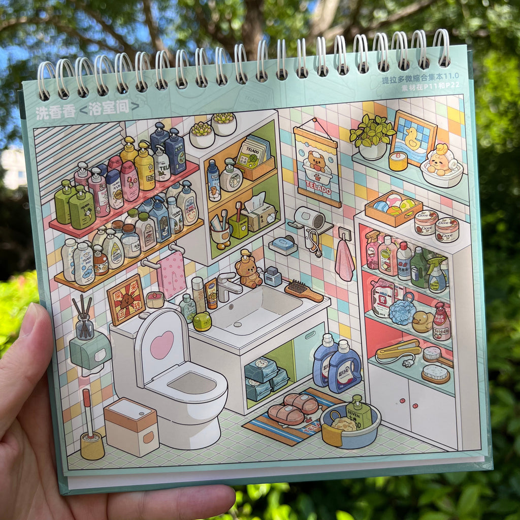 Huhu [Telado 11.0] 3D Sticker Book, series of product stickers for shop layouts, collection of 10 different shop corners, stress relief, DIY journal enthusiasts